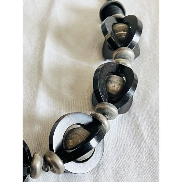 Necklace VTG Statement Collar Modernist Rare Beaded Silver Black Boho Massive - Picture 4 of 6